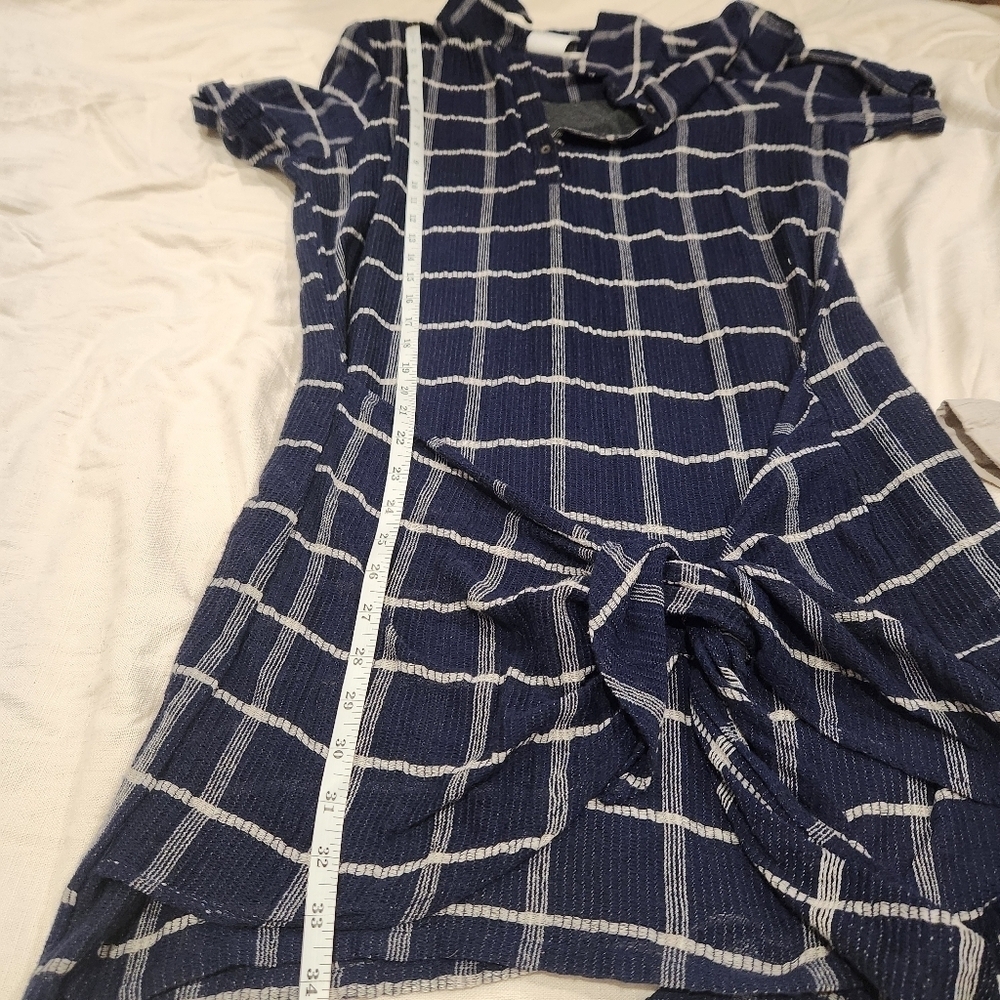 Dolan Anthropologie Breton Gauze Dress Navy Blue Plaid Tie Front Shirt Dress - Picture 8 of 11